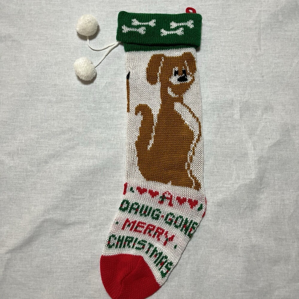 Vintage 1993 Dog Christmas Stocking Knitted - A Dawg Gone Merry Christmas